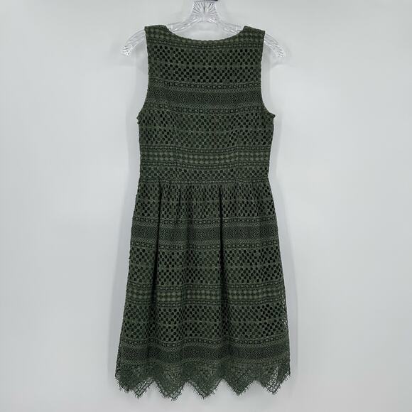 Banana Republic Lace Shift Dress Olive Green Crochet Fall Luxe Womens Size 2 - Picture 8 of 11